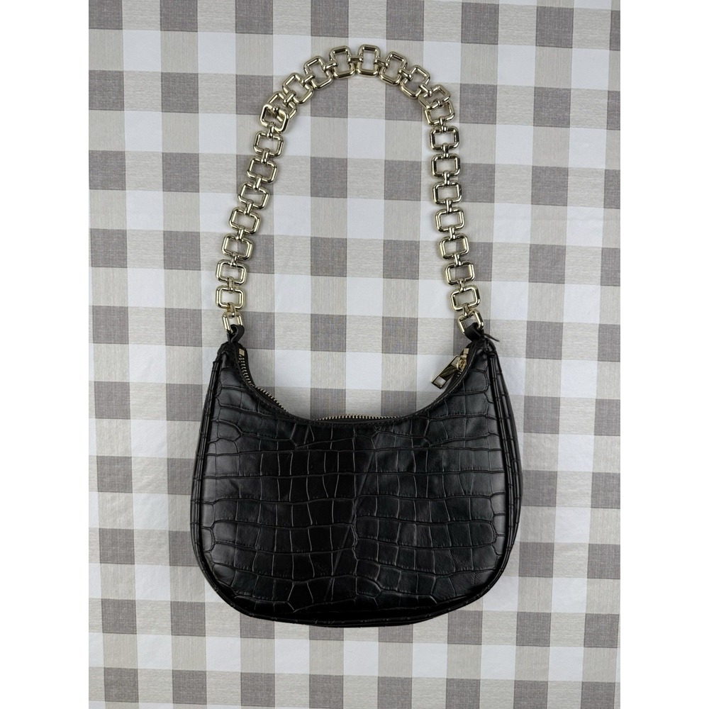 Zara Black Croc Shoulder Bag Gold Chain Y2K‎ Mini Purse Baguette